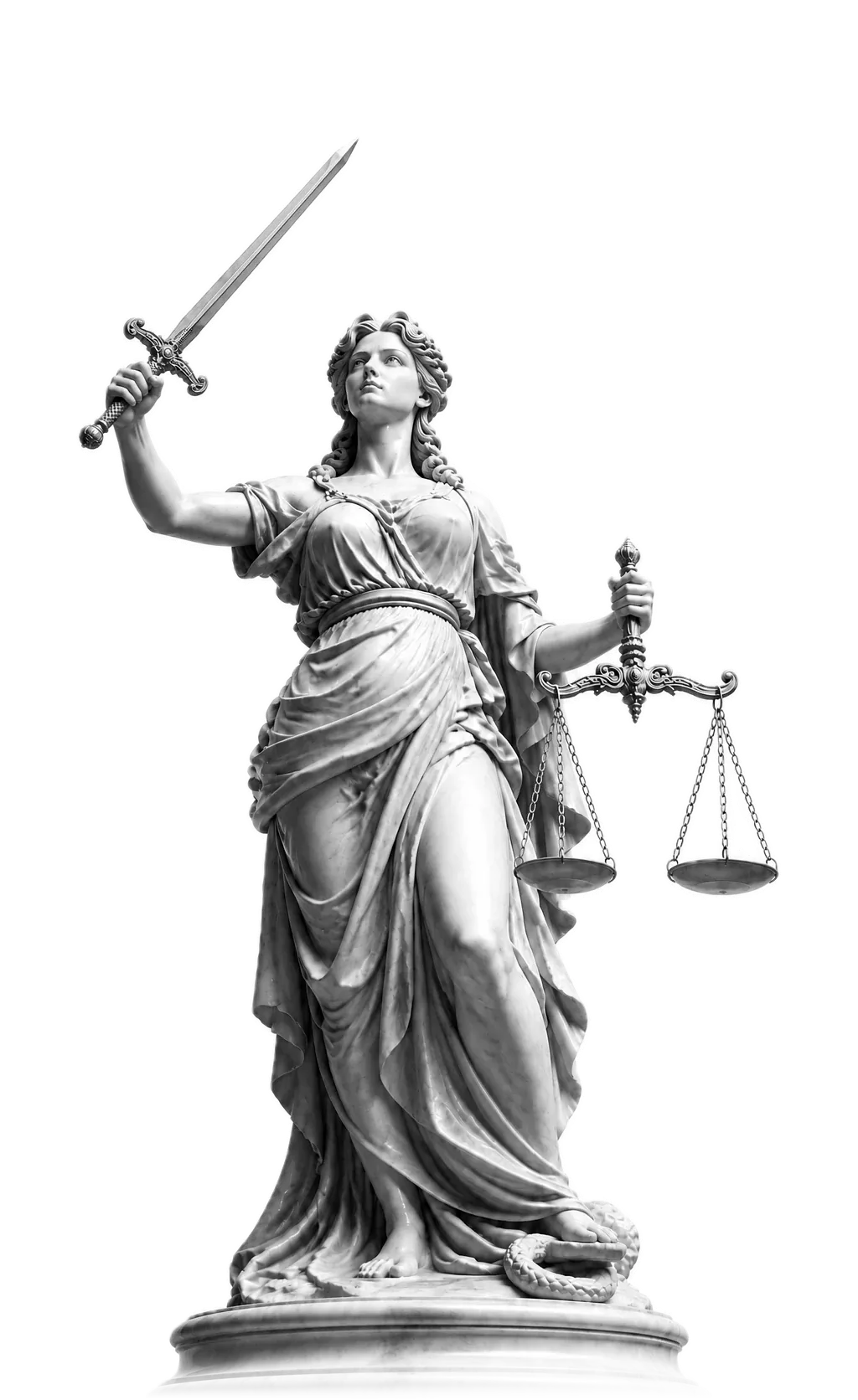 The statue of Justice raising her sword.